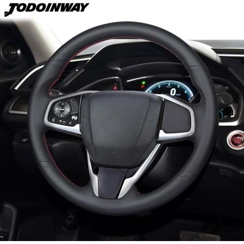 Interior Accessories Carbon Fiber Genuine Leather Hand-stitched Auto Steering Wheel Wraps For Honda Civic Protective Cases