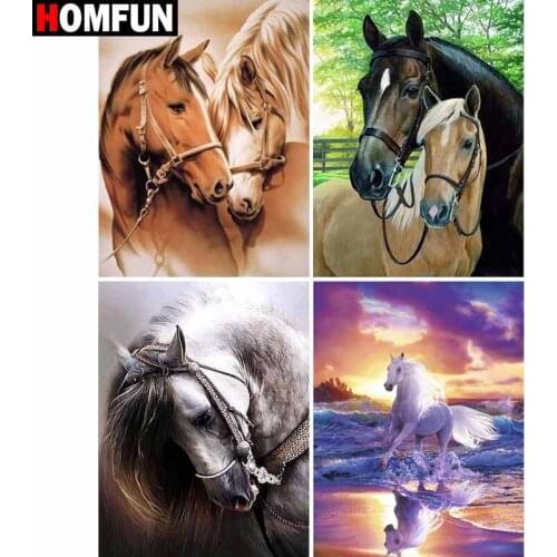 HOMFUN Full Square/Round Drill 5D DIY Diamond Painting "Animal horse scene" Embroidery Cross Stitch 5D Home Decor Gift
