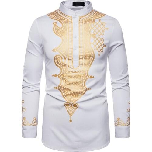 White Men African Clothes Nice Fashion African Dashiki Print Dress Shirt Men Slim Fit Long Sleeve Camisa Social Masculina XXL
