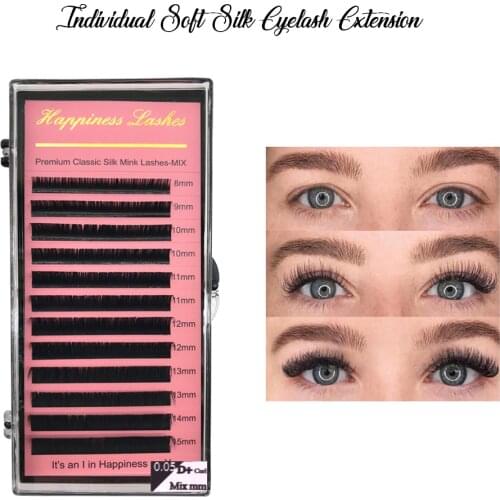 Fast Shipping 12rows/case Soft 7~15mm Mix Premium Natural Synthetic Mink Individual Eyelash Extension Makeup Maquiagem Cilios