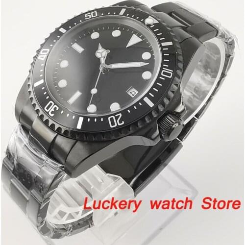 Parnis 42mm Men Mechanical watch black Sterile dial luminous hands and marks black case SEA automatic watches
