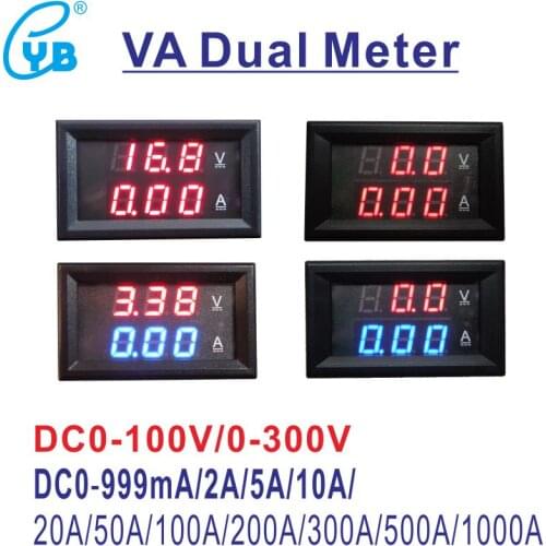 YB27VA LED Digital Voltmeter Ammeter DC 100V 100A Panel Amp Volt Voltage Current Meter Tester 0.28" Blue Red Dual LED Display