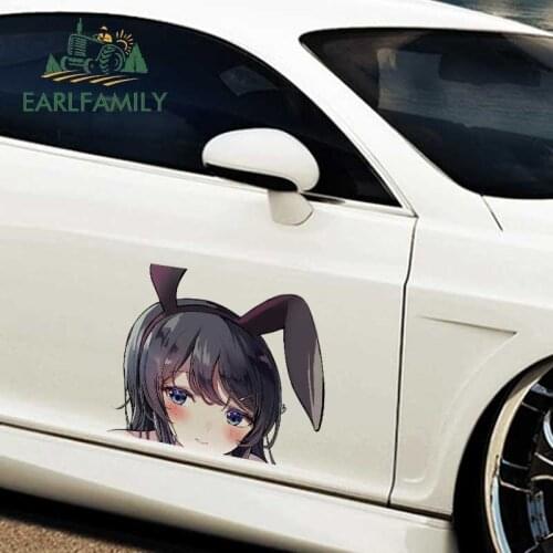 EARLFAMILY 43cm x 35.4cm For Bunny Big Girl Car Stickers Anime Decal Graffiti RV JDM Caravan Windshield Vinyl Car Wrap Sticker