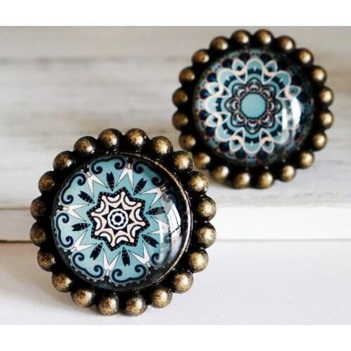 European Crystal Glass Single Hole Handle Vintage Retro Geometry Pattern Cabinet Wardrobe Drawer Door Knobs Kids Room Handle