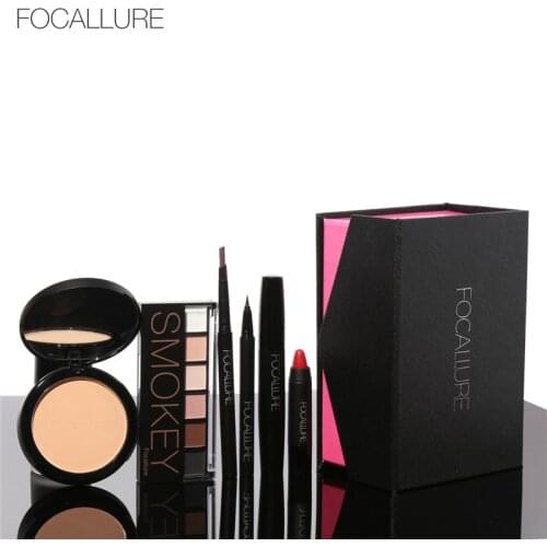 FOCALLURE 6Pcs Makeup Set Face Powder Eyeshadow Mascara Eyeliner Eyebrow Pencil Blending Beauty Cosmetics Kit