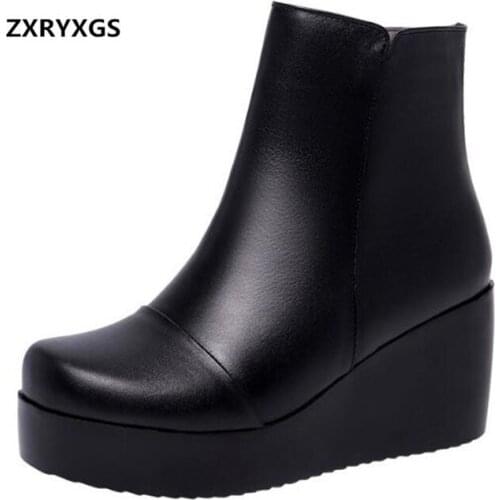 HOT 2021 New Plus Velvet Warm Winter Boots Women Shoes Snow Boots Thick-soled Wedges High Heels Genuine Leather Boots Plus Size
