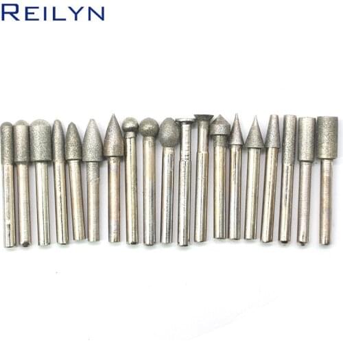 120# shank 6mm Fine Sand Diamond Grinding Bits 20pcs/set Diamond Stone Jade peeling bits grinding point set