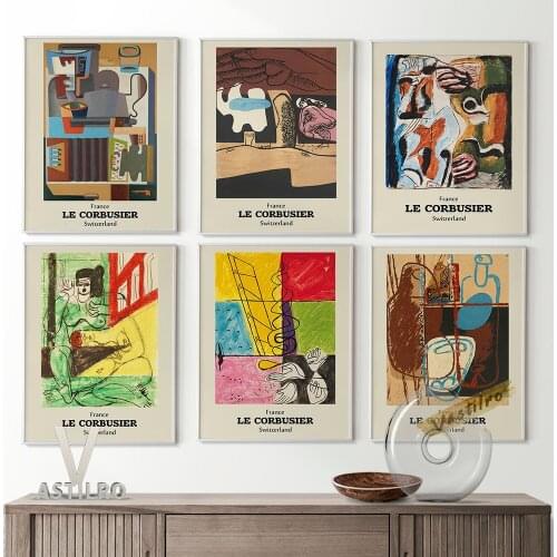 Le Corbusier Art Exhibition Museum Retro Poster Abstract Illustration Wall Art Bedroom Home Decor Canvas High Quality Painting