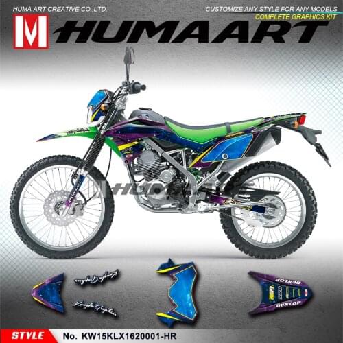 HUMAART Custom Graphics Adhesive Stickers Complete Wrap Kit for KLX150BF KLX 150 BF 2016 2017 2018 2019 2020, Green Blue