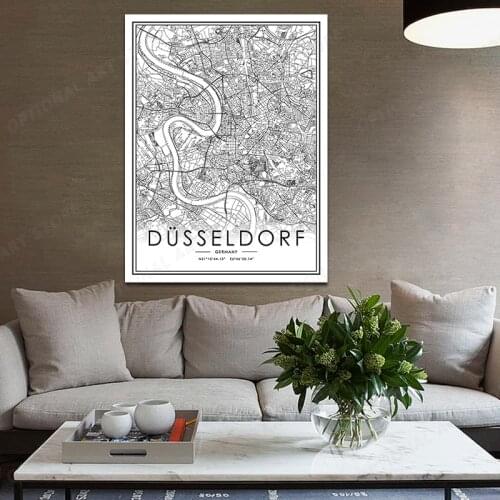 Map Wall Art Poster DUSSELDORF Canvas Painting Gift Print Pictures Home Nursery Decor City Maps