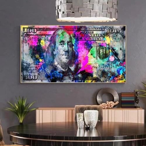 Colorful Popular Money Street Art Dollars Canvas Painting Wall Art Posters Prints Wall Picture for Living Room Home Wall Cuadros
