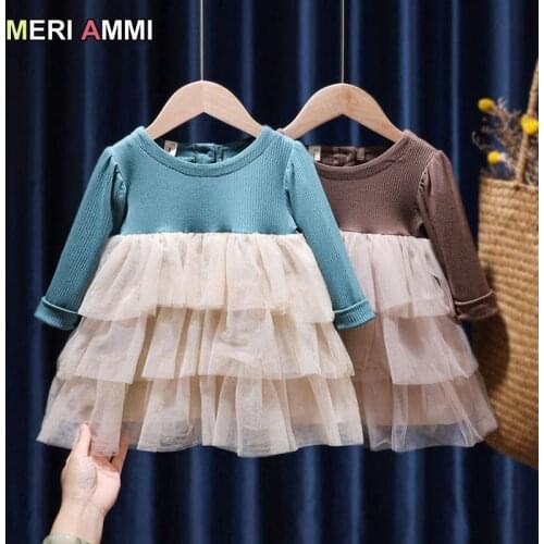 MERI AMMI Children Girl Clothing Set Long Sleeve Floral TuTu Cake Layered Party Dress For 1-7 Year Kids