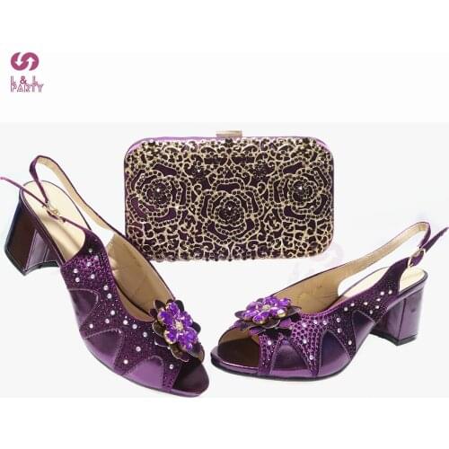 Fashionable New Arrivals African Women Shoes Matching Bag Set in Purple Color Elegant Style Sandals with Platform for Party