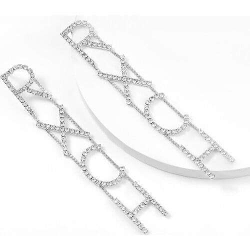 Fashion Simple Metal Rhinestone English Alphabet Earrings Womens Popular Creative Drop Earrings Party Jewelry Accessories