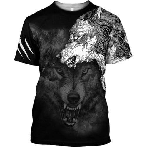 Ferocious Animal Wolf and Indians T Shirt Men Fashion Tees 3D Print Men Women Short Sleeve Harajuku Style Streetwear Pullover