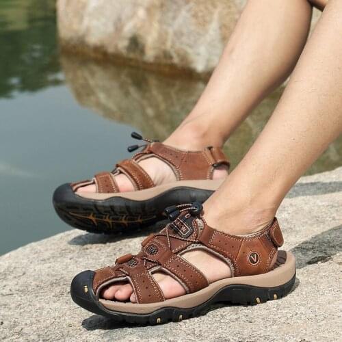 2021 Summer Brown Mens Leather Sandals Outdoor Roman Sandals for Male Big Size 38-48 Beach Men Hollow Out Shoes сандали мужские