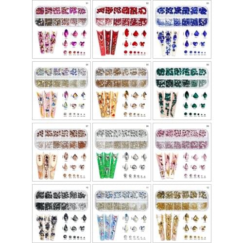 AB Crystal Nail Art Set:60pcs (6 shapes,each 10pcs) Nail Art Glass decoration Gems; K9 Nail Rhinestone(SS4,SS6,SS8,SS10,S12,SS16