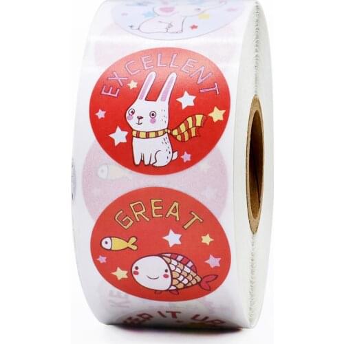 500pcs/roll Animals Cartoon Stickers for Kids Classic Toys Sticker for School Teacher 8 Designs Pattern Cute Word Reward Sticker