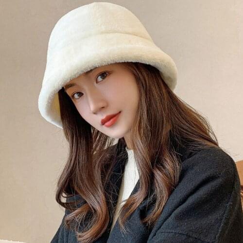 Bucket Hat Womens Plush Warm Fisherman Cap Camouflage Print Stripes Hat Foldable Fashion Winter Outdoor Windproof Anti-UV Caps