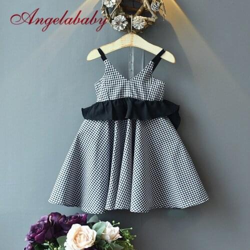 Girls Vestidos Dresses 2020 Summer New Girl Sweet Cute Cartoon Plaid Sleeveless Dresses Kids Vest dresses for girls