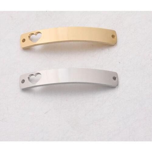 50pc 6*39mm Gold color Stainless Steel Mirror Finish Hollow Heart Bar For Handmade Bracelet DIY Accessories For Jewelry
