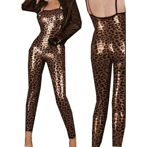 Plus Size S-6XL Skinny Strapless Leopard Print Jumpsuit Women Spaghetti Strap Catsuit Sexy Backless Romper Cosplay Clubwear