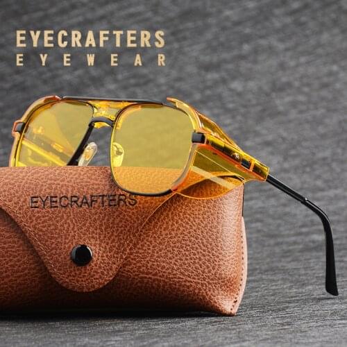 2021 New Women Men Steampunk Sunglasses Retro Shades Fashion Side Shields Style Square Metal Sun Glasses Goggles Punk UV400