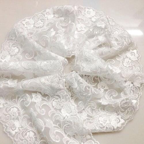 Embroidered Lace Fabric for Wedding Party Dresses White Mesh DIY Lace Fabric Trim Trimming for Needlework 15cm Width 12yds/lot