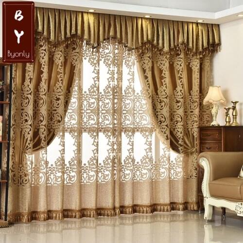 High-grade Gold Jacquard Window Screening Curtain Table Double Blackout Curtain Fabric Curtains for Living Dining Room Bedroom