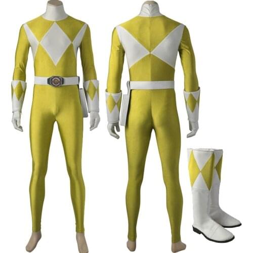 Adult Men Halloween Yellow Ranger Boi Cosplay Zyuranger Tiger Ranger Costume Superhero Spandex Jumpsuit Boots Custom Made