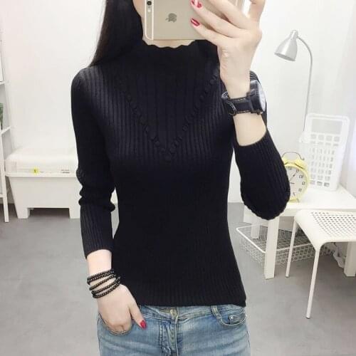 Women Autumn Winter Knitted Sweater Solid Color Long Sleeve Half Turtleneck Sweater Pullover Thick Velvet Warm Jumper Tops W906