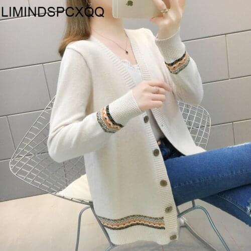 2021 Knitted Cardigan Sweaters Korean Fashion Style Tops Womens Knit Clothing Long Sleeve Plus Size Pink Vintage White Knitting