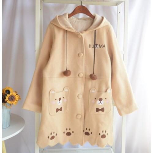 Winter japanese sweet lolita coat cute embroidery bear ears hair ball kawaii overcoat keep warm gothic lolita coat kawaii girl