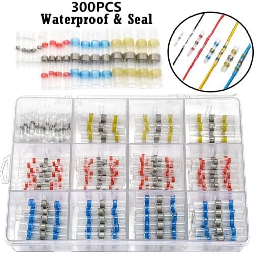 300PCS Waterproof Heat Shrink Soldering Terminals Butt Electrical Wire Connectors Seal Solder Sleeve Splice Terminal 26-10AWG