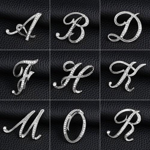 A-Z Letter Brooch For Women Men Rhinestone Silver Color/ Gold Metal Pins Set Shirt Jewelry Accessories Gift