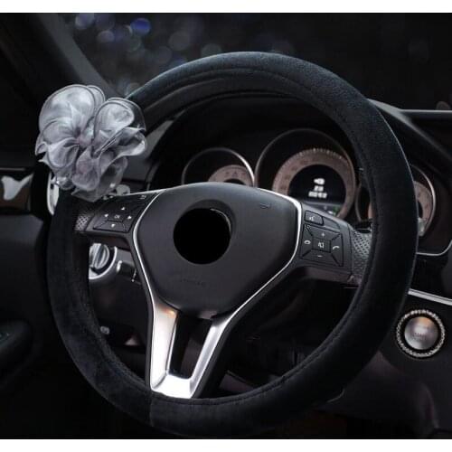 Car plush Black Lace Bowknot steering wheel cover winter keep warm prevent slippery Auto interior Accessory for lady