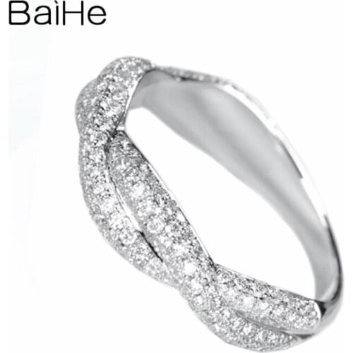 BAIHE Solid 14K White Gold 1ct Certified H/SI Round Natural Diamonds Wedding Women Trendy Elegant unique beautiful Diamond Ring
