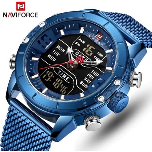 New NAVIFORCE Men Watches Top Luxury Brand Mens Quartz LED Digital Dual Clock Male Full Steel Military Waterproof Wristwatch