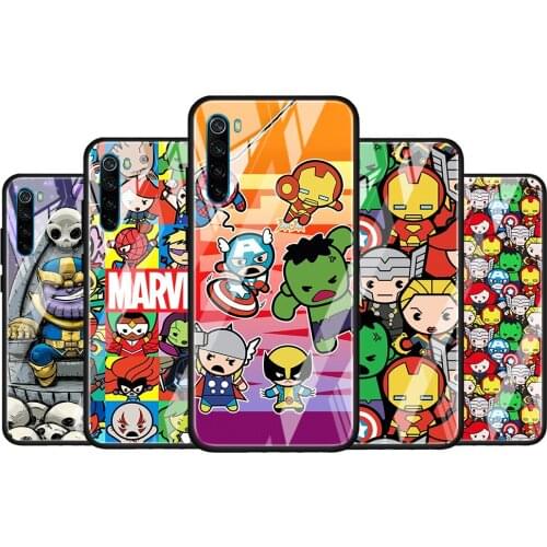 Marvel cartoon cute for Xiaomi Redmi K40 K30 K20 Pro Plus 9C 9A 9 8A 7 Luxury Shell Tempered Glass Phone Case Cover