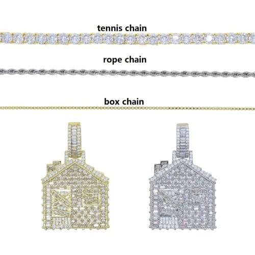 House Pendant Necklace women Iced Out Cubic Zirconia 5mm tennis Chains Gold Silver Color Hip Hop Punk Charms Jewelry