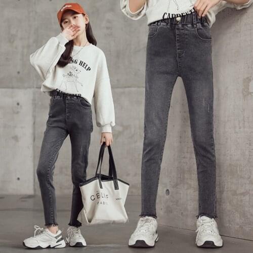 Jeans for Girls Autumn New Skinny Pencil Pants School Teens Kids Leggings Fashion Blue Black Children Trousers 12 13 14 Years