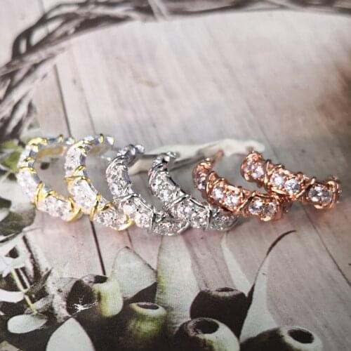 Ms S925 pure silver classic rose gold inlay zircon cross X letters stud earrings jewelry festival day jewelry gifts