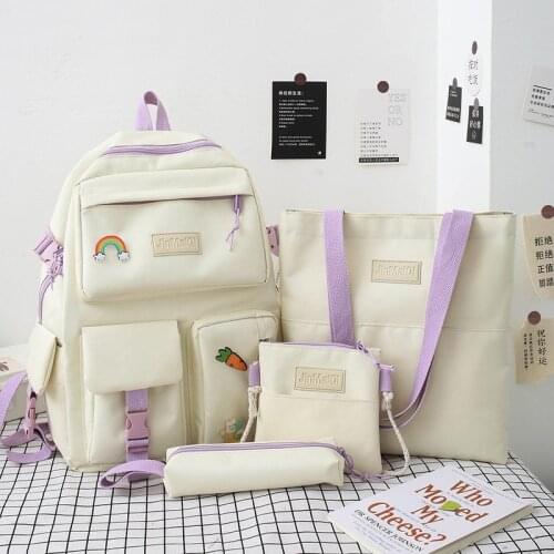 2021 4Pcs/set Canvas School Bags for Teenage Girls Women School Laptop Backpacks Travel Bags College Book Bags Student Rucksack