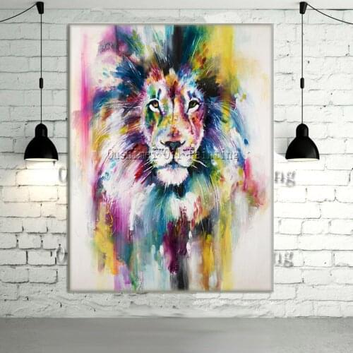 New Hand Painted Modern Color Lion Animals Oil Painting Picture on Canvas Wall Art Animals Painting For Home Decor Picture