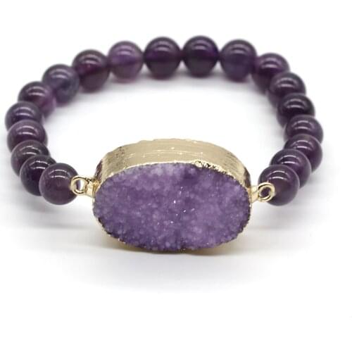 Kraft-beads Light Yellow Gold Color Crystal Dyed Purple With Round Beads Bracelet Natural Amethysts Stone Jewelry
