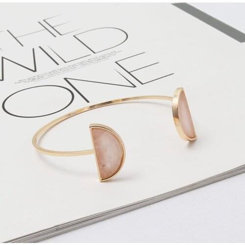 Classic Style Light Yellow Gold Color Alloy 2 Half Round Rose Pink Quartz Open Bangle Amethysts Crystal Jewelry