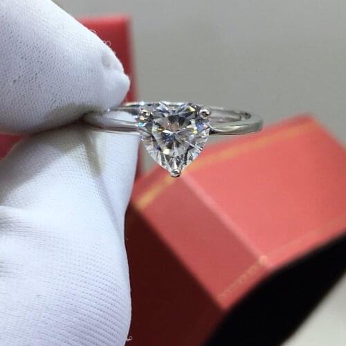 Silver 925 Original 2 Carat Diamond Test Past D Color Moissanite Heart Ring Brilliant Cut Gemstone Wedding Rings Women Jewelry