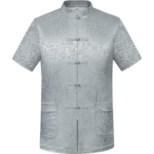 Summer middle-aged Chinese tunic suit man Short sleeve jacket men blazer coats mens Plate buckle Tang suit stand collar loose