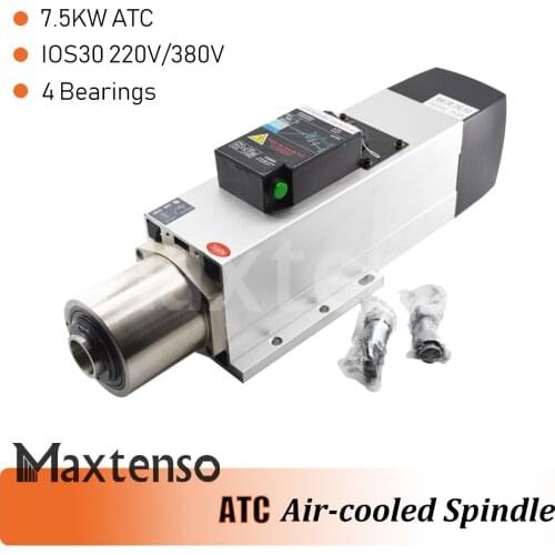 MAXTENSO 7.5KW ATC Air Cooled Spindle Motor ISO30 220V 380V 4 Bearing Automatic Tool Change Spindle CNC Router Cutting Engraving