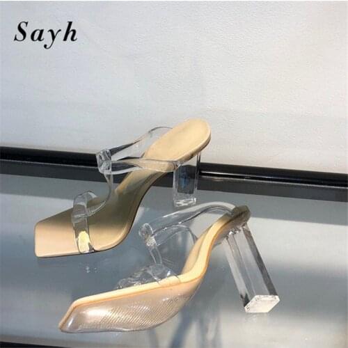 Fashion Summer Women Tranparent PVC Sandals Pumps Pointy Toe Slingbacks Stilettos High-Heel Crystal Sandals Party Shoes